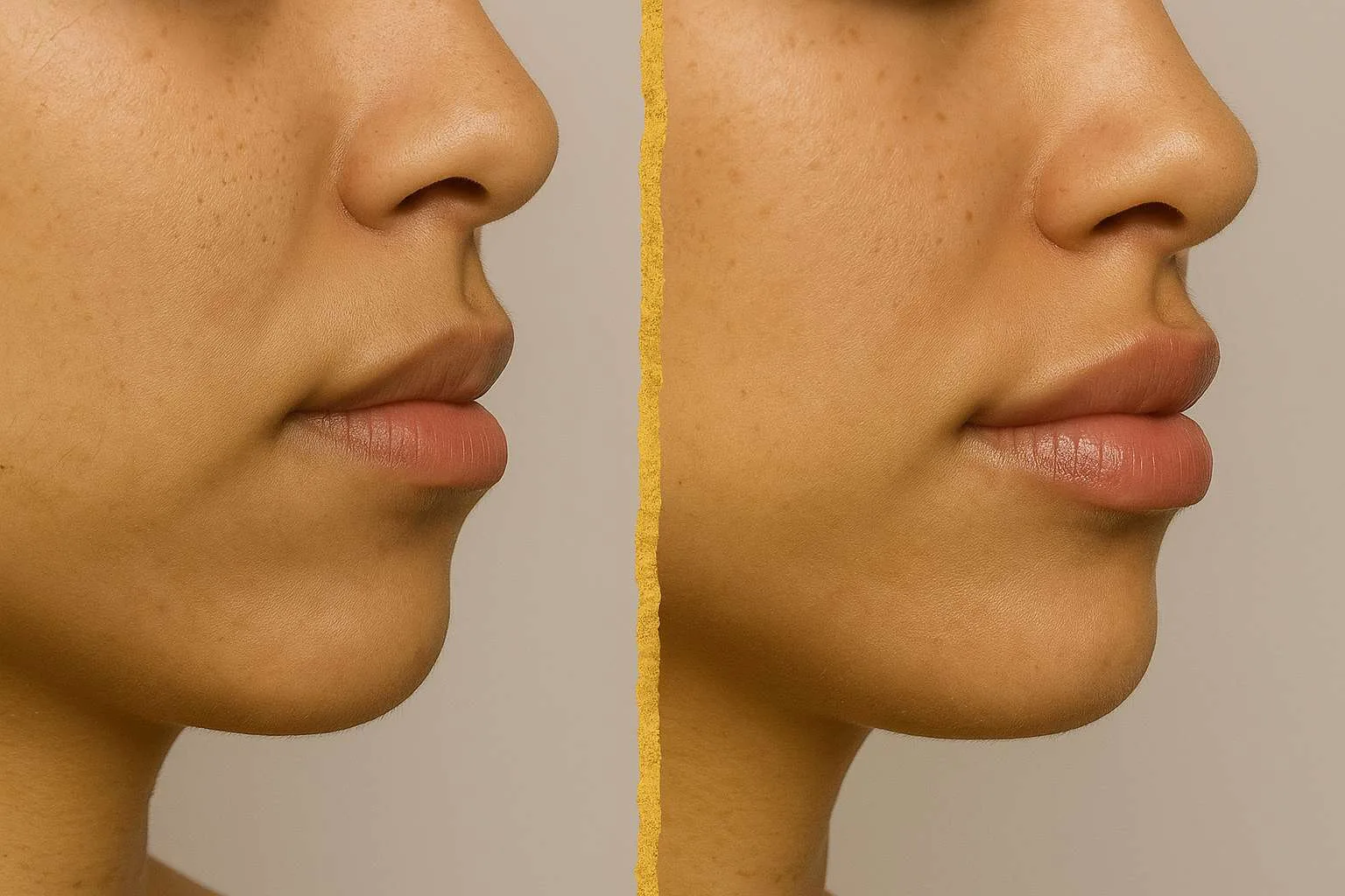 Lip filler before and after on deeper skin tone in Torrance and South Bay