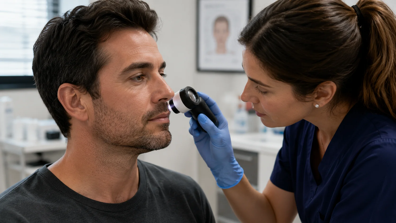Dermatoscope face examination at Skin Works Medical Spa Torrance