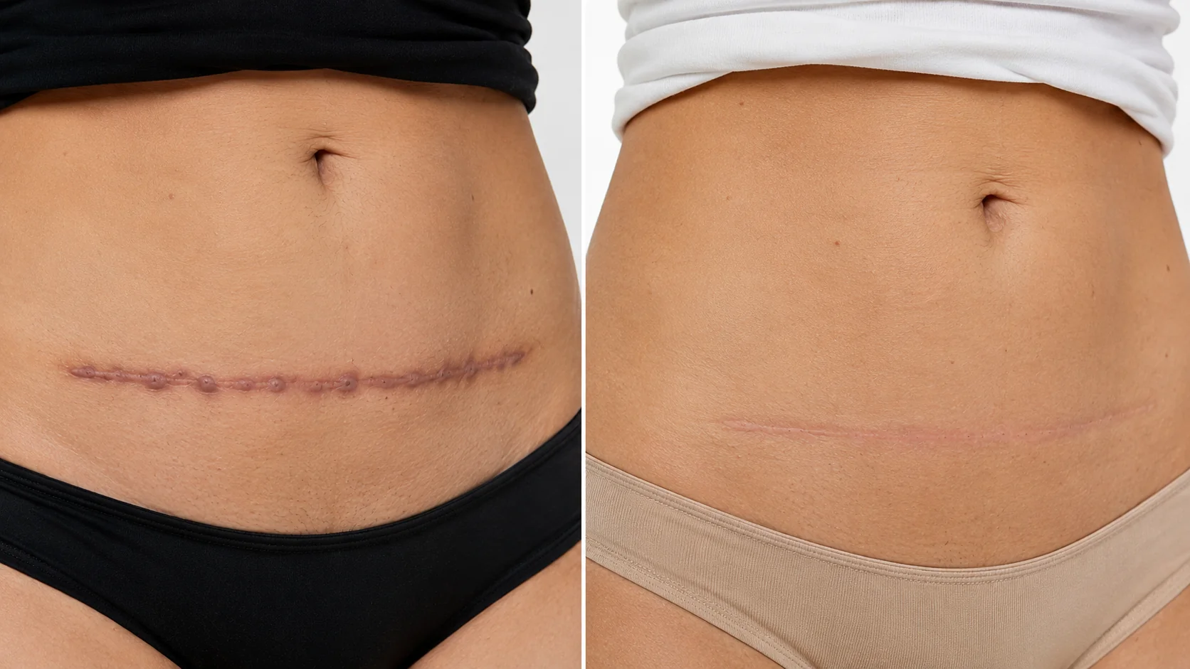 Before and after C-section scar