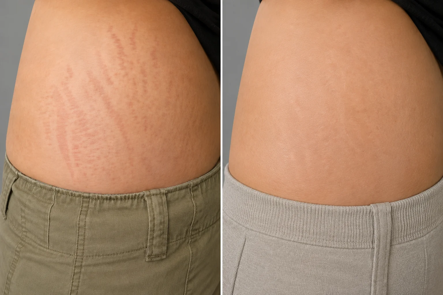 Before and after outer thigh stretch marks