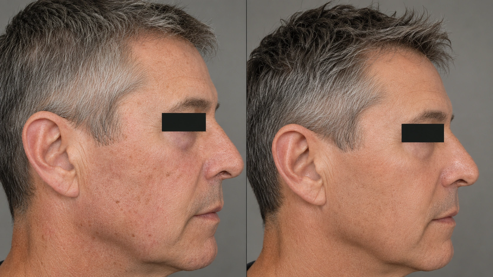 Clinical before and after comparison portrait after fractional CO2 laser resurfacing