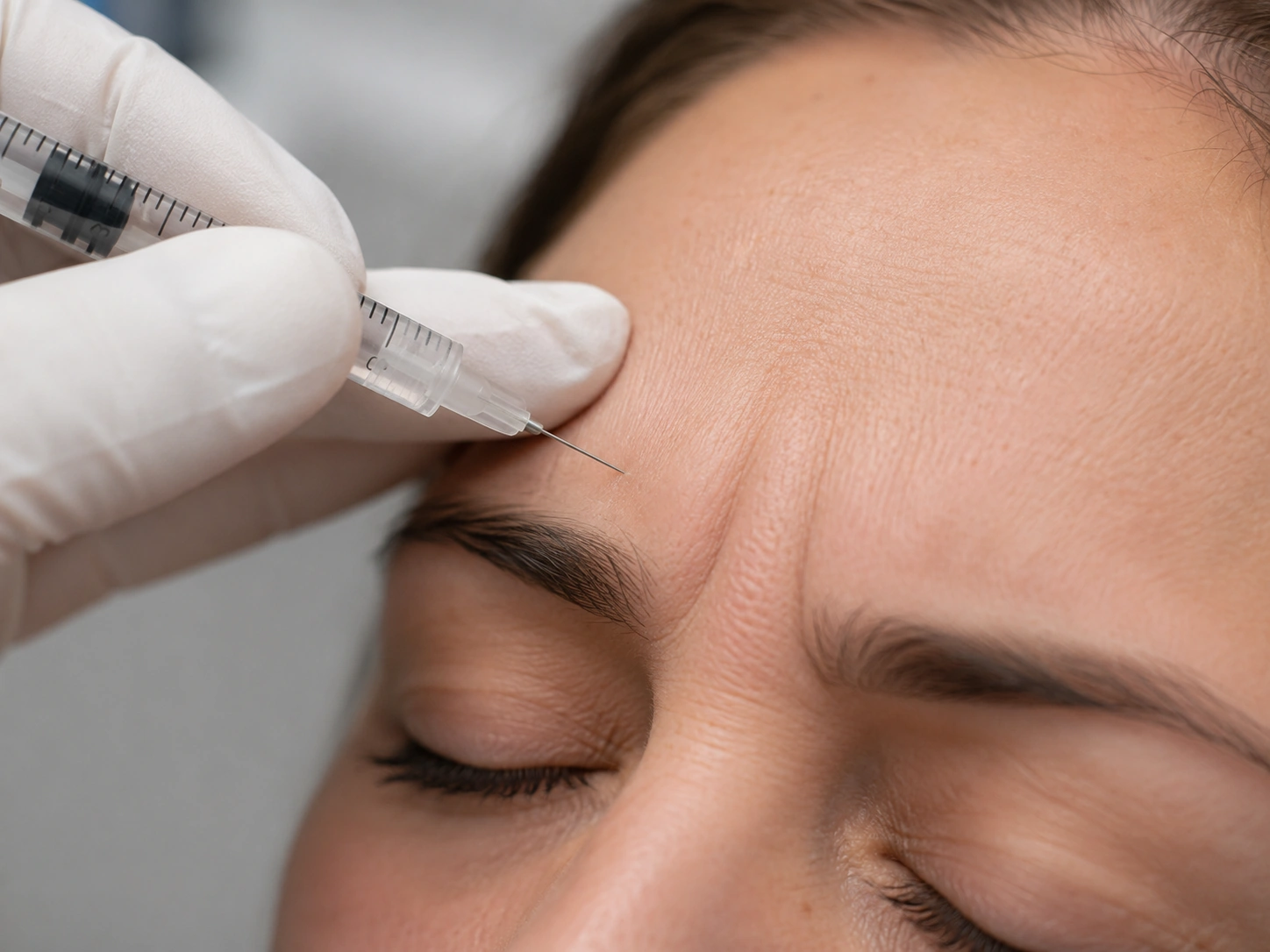 Close-up of a Botox injection being placed with a fine needle at Skin Works Medical Spa
