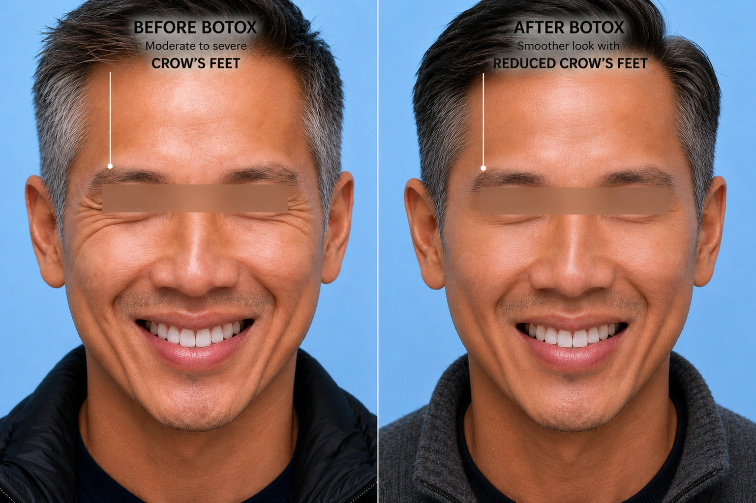 Crow's feet reduction before and after Botox treatment