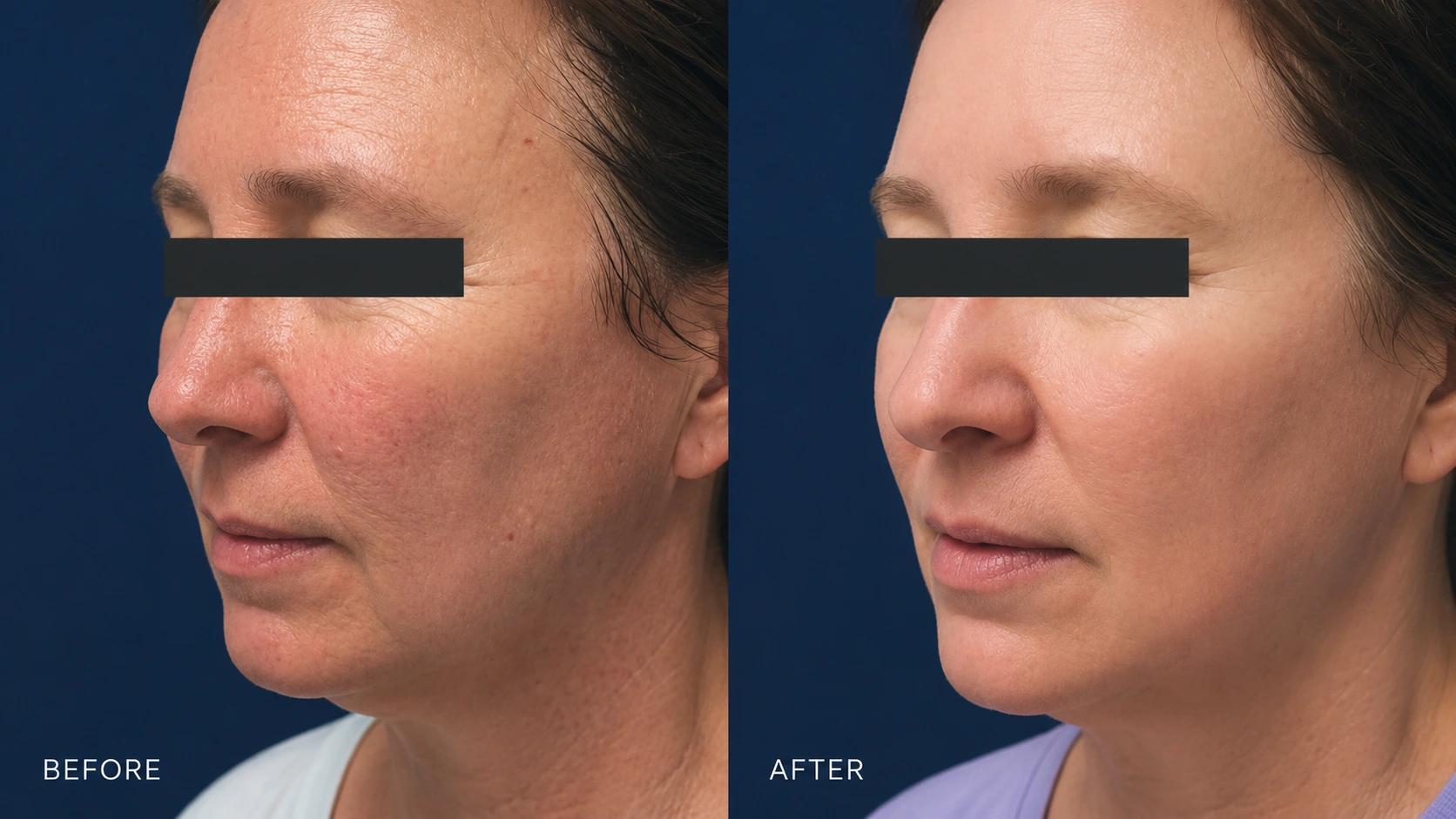 Face before and after 5 fractional Erbium laser sessions