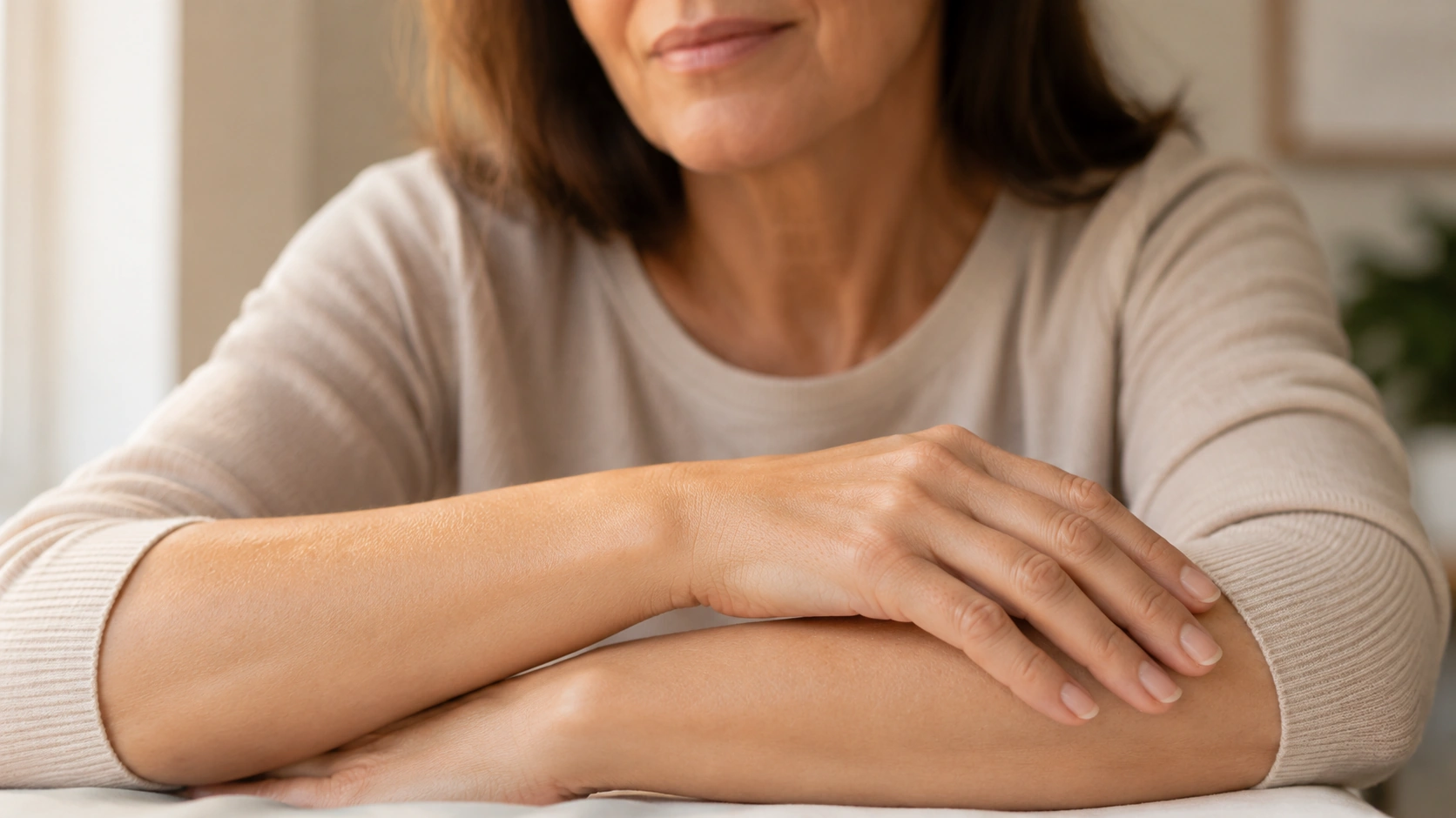 Clear, even-toned hand and forearm skin after an age spot treatment series