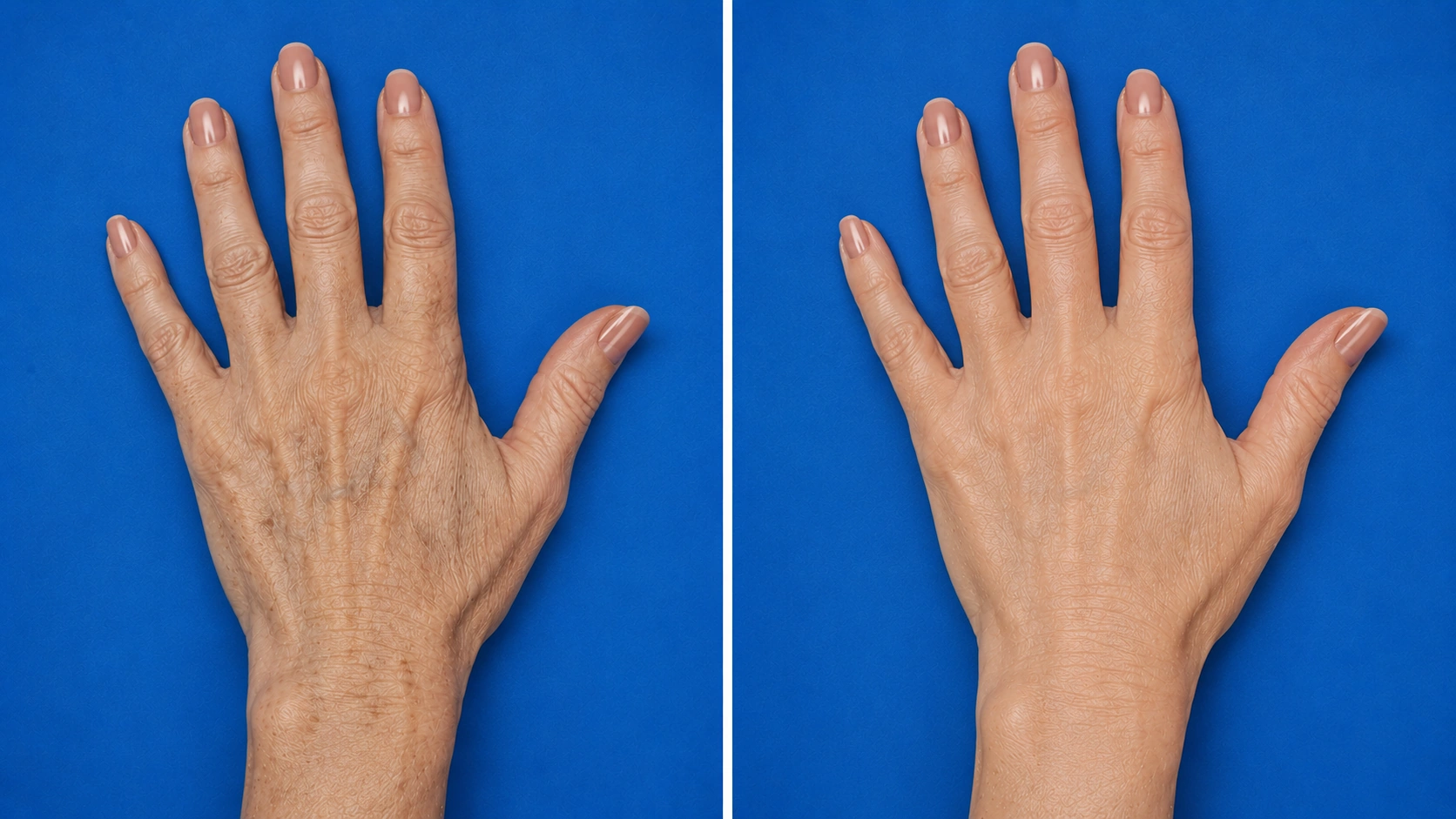 Before and after combination fractional CO2 IPL and RADIESSE hand rejuvenation