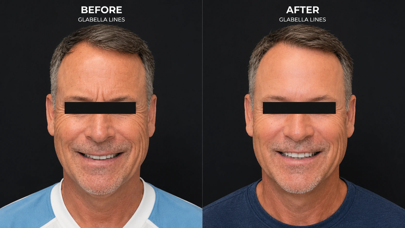 Glabella frown line reduction before and after Botox treatment