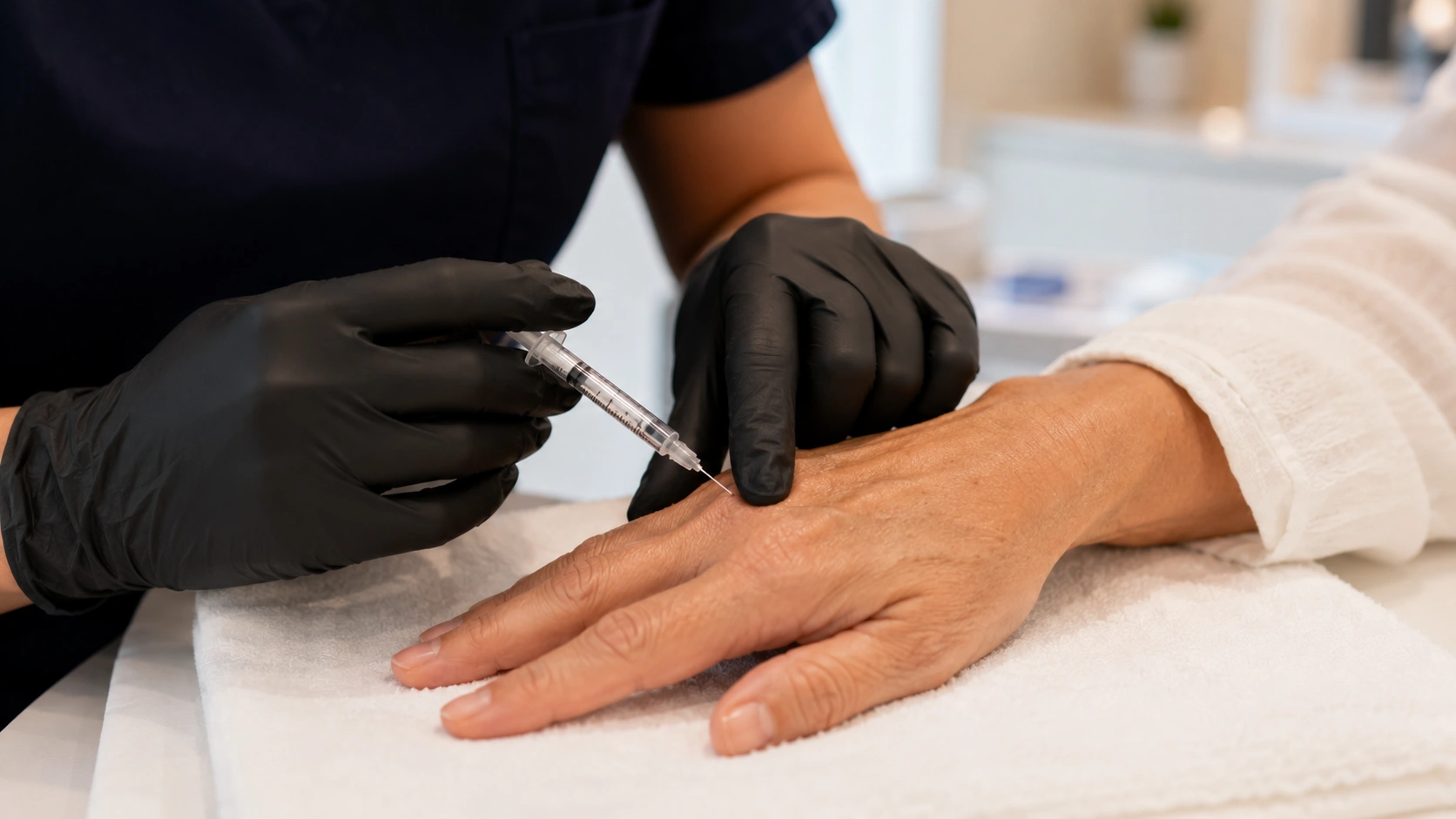 Hand filler injection treatment at Skin Works Medical Spa