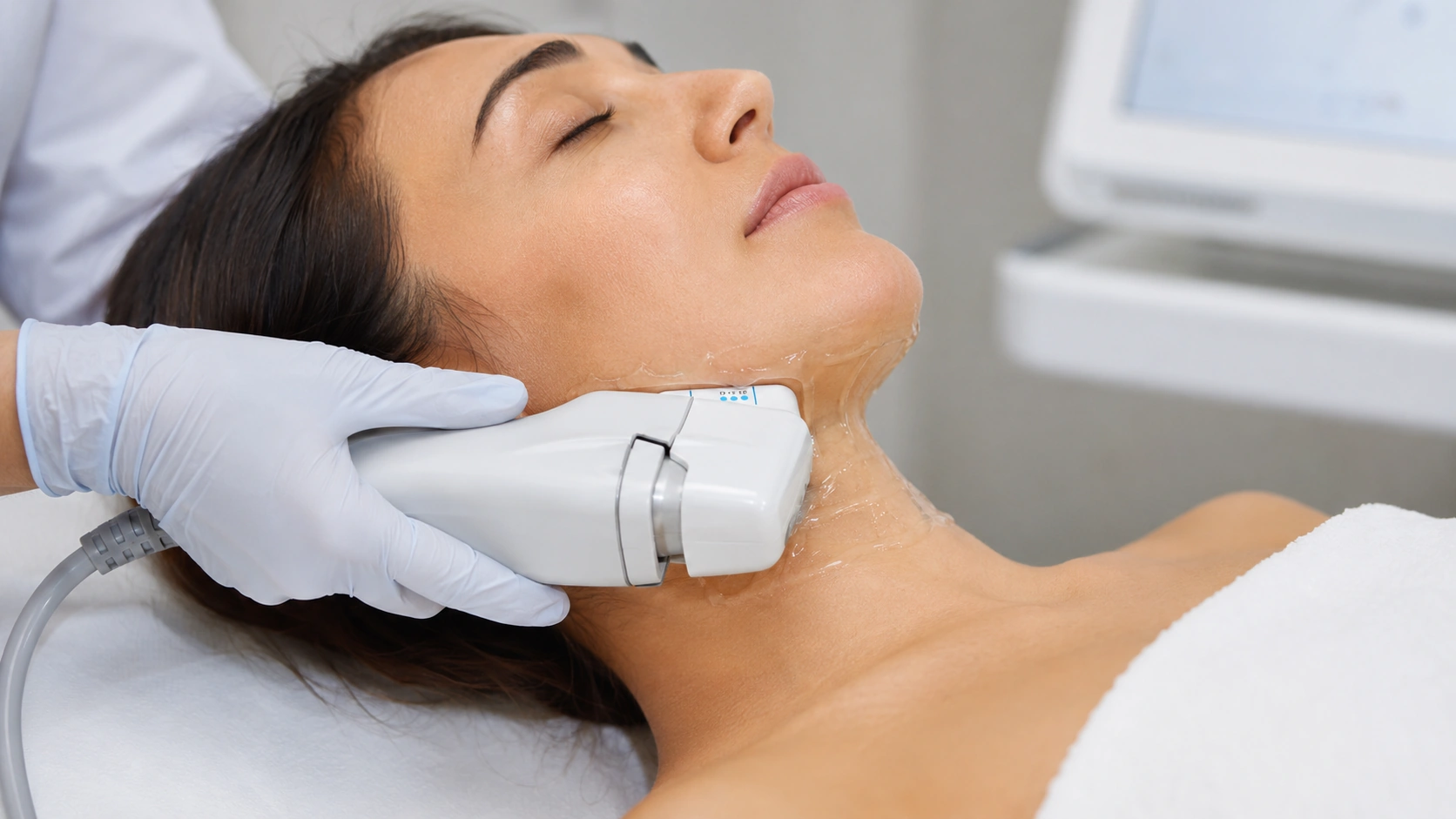 HIFU treatment on the jawline and neck at Skin Works Medical Spa