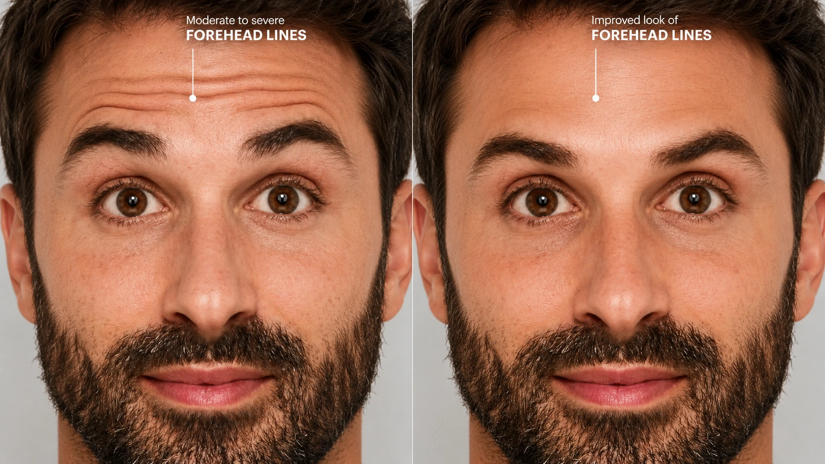 Male patient forehead line reduction before and after Botox treatment