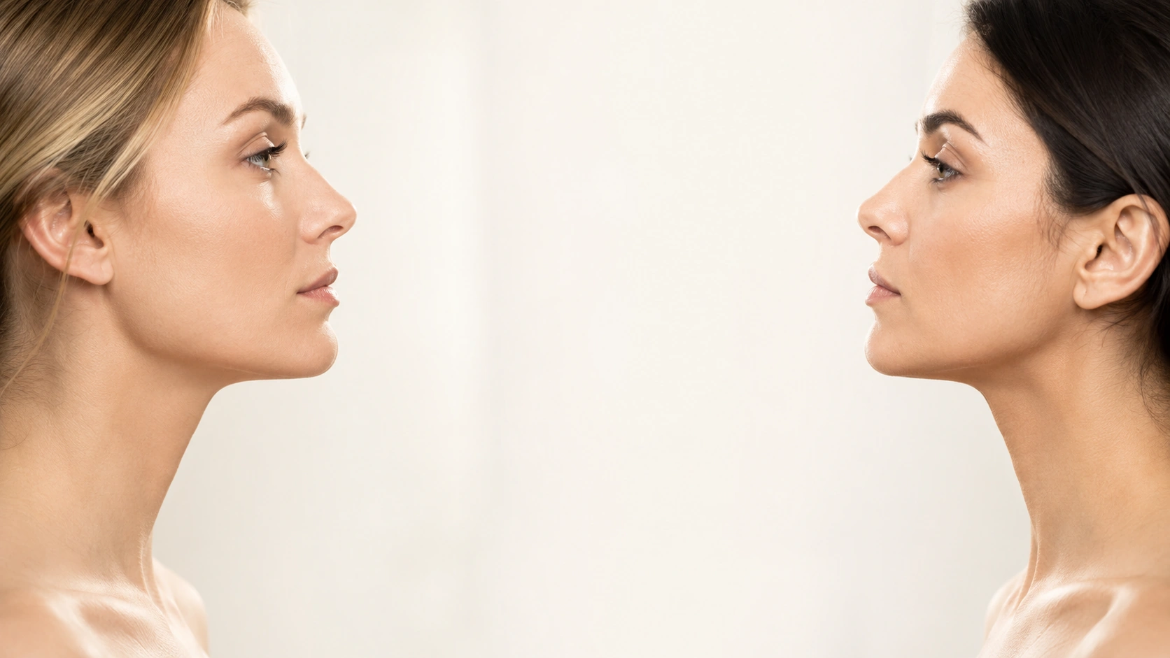 Side profile portrait highlighting a sharp, defined jawline and neck contour