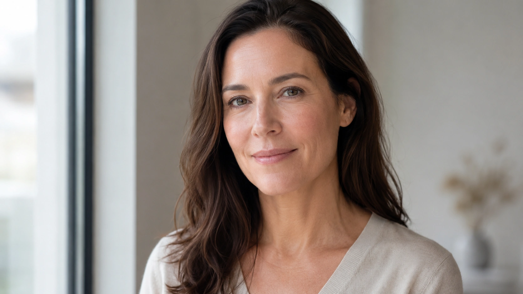 Woman with naturally refreshed and hydrated-looking skin after a facial treatment