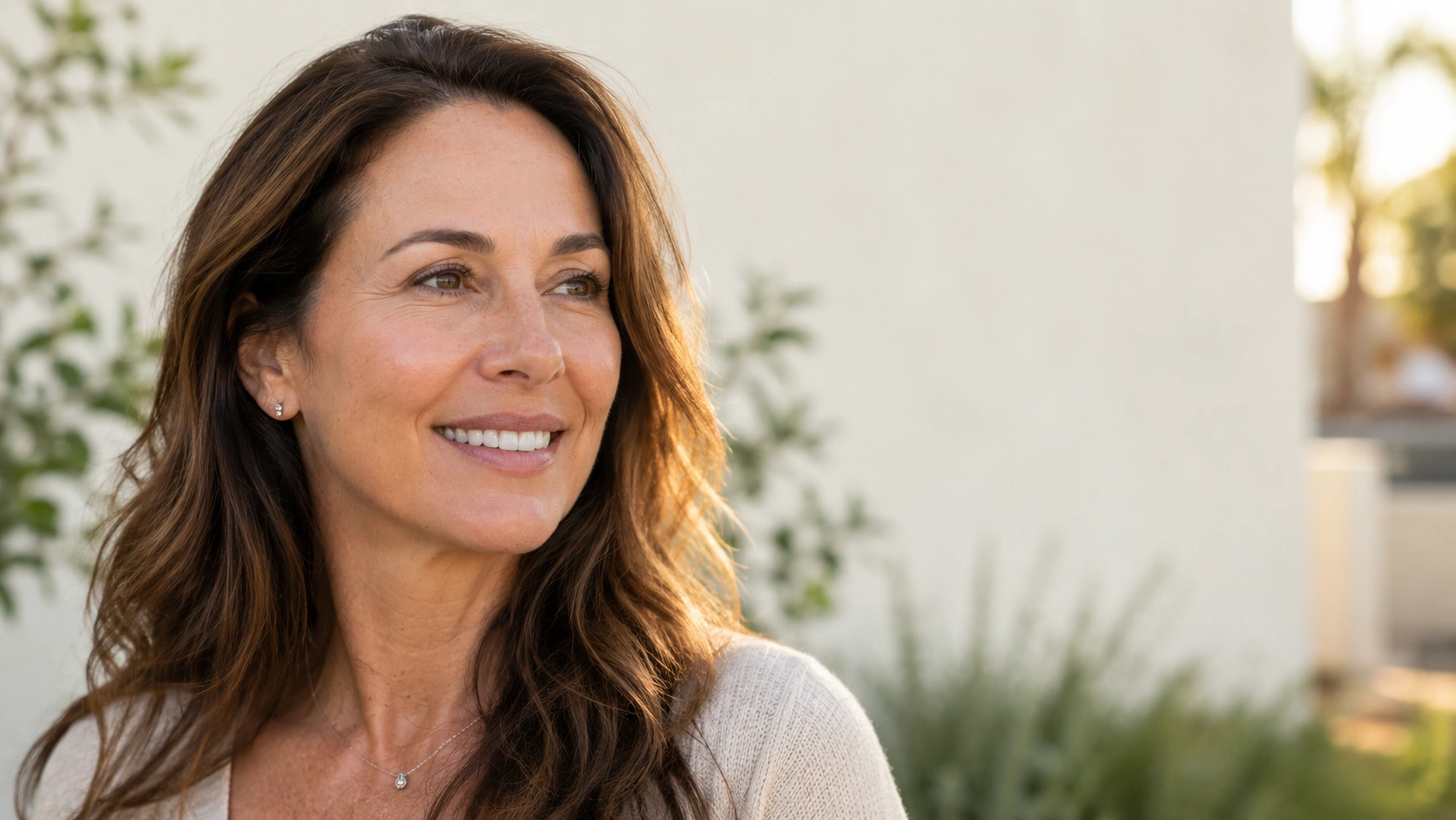 Woman with smooth, even-toned skin outdoors after Erbium laser resurfacing